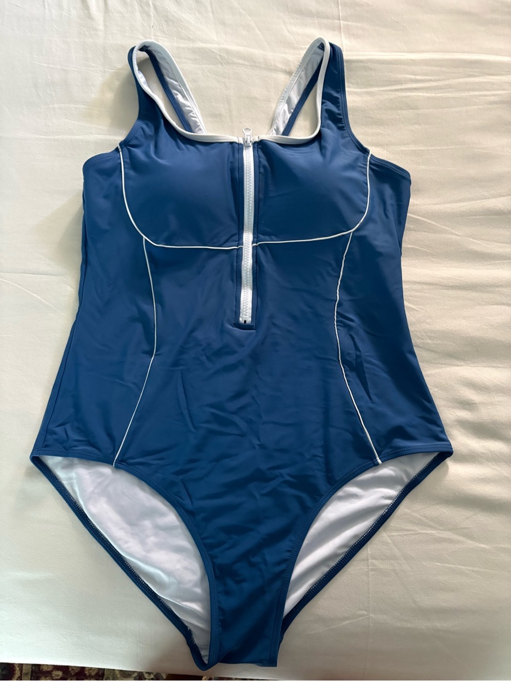 Kids Navy Zip-Front One-Piece Swimsuit